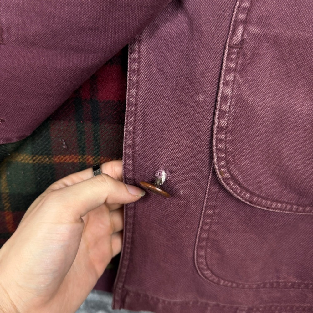 L.L. Bean Field Coat Jacket Womens M Plum Burgundy Plaid Lined Canvas Barn Chore - Picture 3 of 11